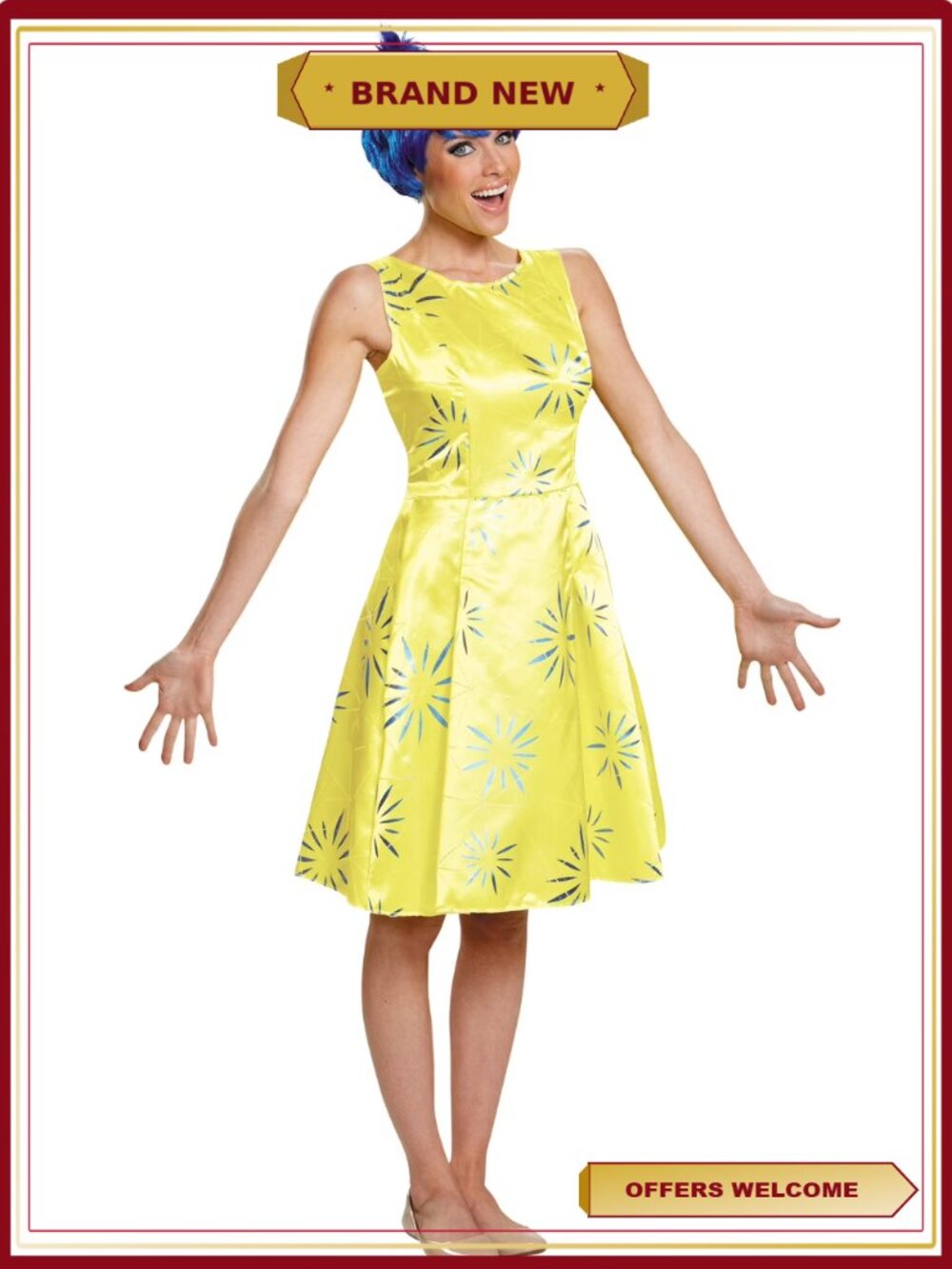 Inside Out Joy Costume Dress Wig Adult Large 12-14 Halloween